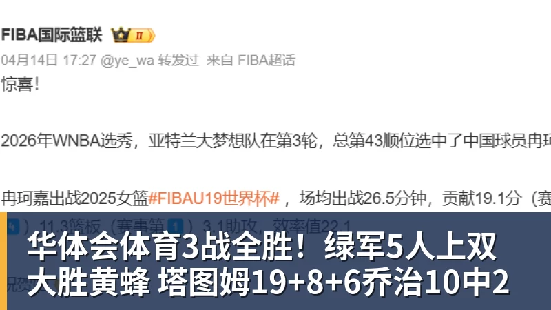 华体会体育3战全胜！绿军5人上双大胜黄蜂 塔图姆19+8+6乔治10中2